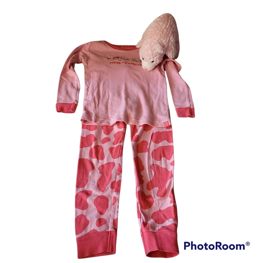 Baby Gap 3T Pajama Set Pink "Milk and Cookies" with Baby Gund Snuffles Plush